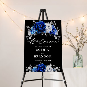 Royal Blue White Silver Metallic Wedding Welcome F Foam Board
