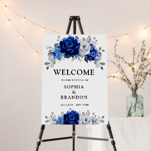 Royal Blue White Silver Metallic Wedding Welcome F Foam Board