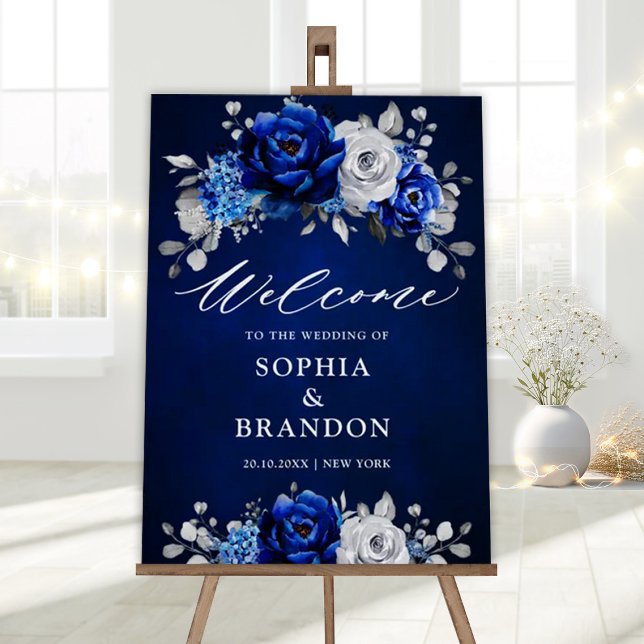 Royal Blue White Silver Metallic Wedding Welcome F Foam Board (Creator Uploaded)