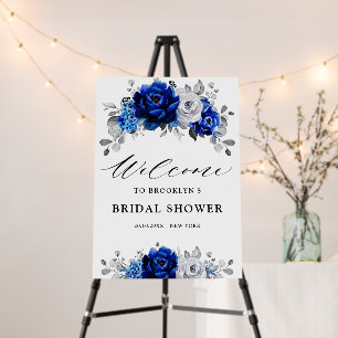 Royal Blue White Silver Metallic Wedding Welcome Foam Board