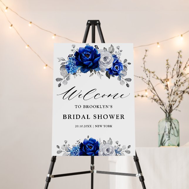 Royal Blue White Silver Metallic Wedding Welcome Foam Board (In Situ (Stand))