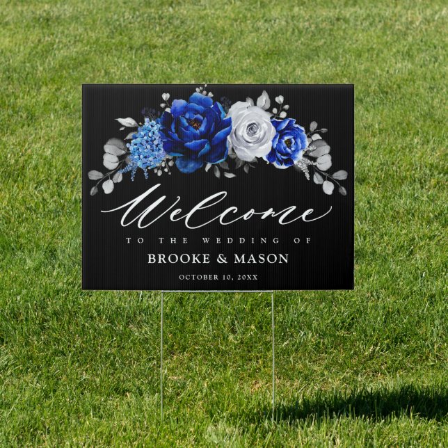 Royal Blue White Silver Metallic Wedding Welcome S Sign (Insitu)