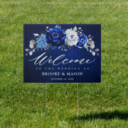 Royal Blue White Silver Metallic Wedding Welcome S Sign