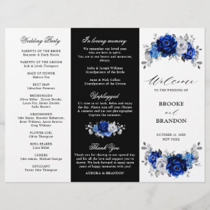 Royal Blue White Silver Tri-fold Wedding Program