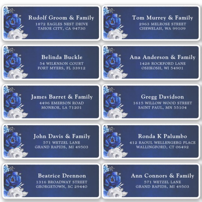 Royal Blue White Silver Wedding Guest Address Stic Sticker (Front)