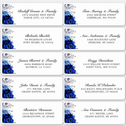 Royal Blue White Silver Wedding Guest Address Sticker