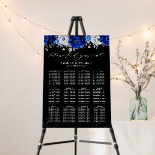 Royal Blue White Silver Wedding Seating chart Foam Board