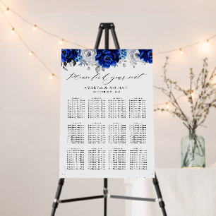 Royal Blue White Silver Wedding Seating chart Foam Board