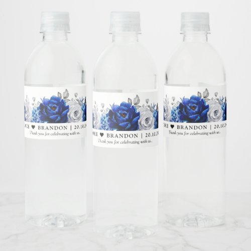 Royal Blue White Silver  Wedding Water Bottle Water Bottle Label