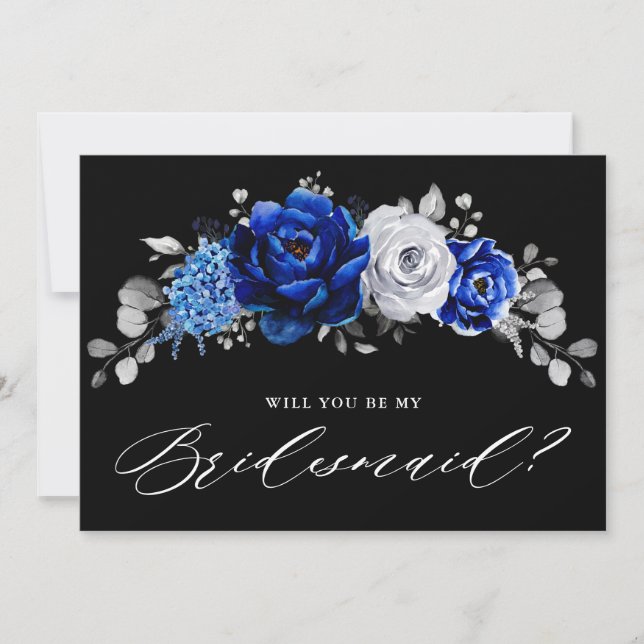 Royal Blue White Silver Will you be my Bridesmaid  Invitation (Front)