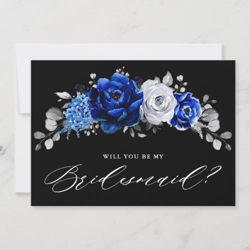 Royal Blue White Silver Will you be my Bridesmaid  Invitation