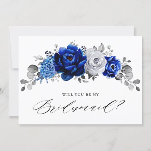 Royal Blue White Silver Will you be my Bridesmaid Invitation