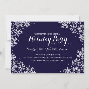Royal Blue & White Snowflake Holiday Party Invite