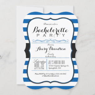 Royal Blue & White Stripes Bachelorette Party Invitation