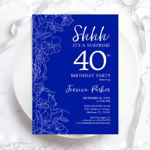 Royal Blue White Surprise 40th Birthday Invitation