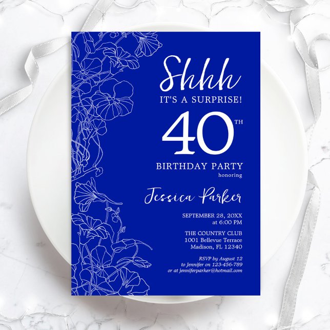 Royal Blue White Surprise 40th Birthday Invitation (Creator Uploaded)