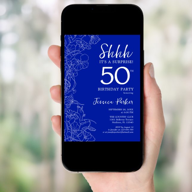 Royal Blue White Surprise 50th Birthday Invitation (Front Digital)
