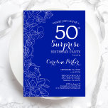 Royal Blue White Surprise 50th Birthday Party Invitation<br><div class="desc">Floral Royal Blue White Surprise 50th Birthday Party Invitation. Minimalist modern design featuring botanical accents and typography script font. Simple floral invite card perfect for a stylish female surprise bday celebration. Can be customized to any age. Printed Zazzle invitations or instant download digital printable template.</div>
