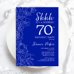 Royal Blue White Surprise 70th Birthday Invitation<br><div class="desc">Royal Blue White Surprise 70th Birthday Invitation. Minimalist modern feminine design features botanical accents and typography script font. Simple floral invite card perfect for a stylish female surprise bday celebration. Printed Zazzle invitations or instant download digital printable template.</div>