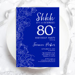 Royal Blue White Surprise 80th Birthday Invitation<br><div class="desc">Royal Blue White Surprise 80th Birthday Invitation. Minimalist modern feminine design features botanical accents and typography script font. Simple floral invite card perfect for a stylish female surprise bday celebration. Printed Zazzle invitations or instant download digital printable template.</div>