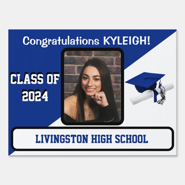 Royal Blue & White Two-Sided Graduation Lawn Sign (Front)