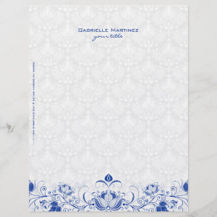Royal Blue & White Vintage Floral Damasks & Swirls Letterhead