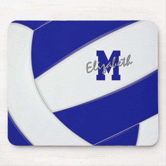 royal blue white volleyball player monogrammed mouse pad