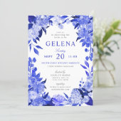 Royal Blue & White Watercolor Floral Bridal Shower Invitation (Standing Front)