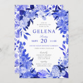 Royal Blue & White Watercolor Floral Bridal Shower Invitation (Front/Back)