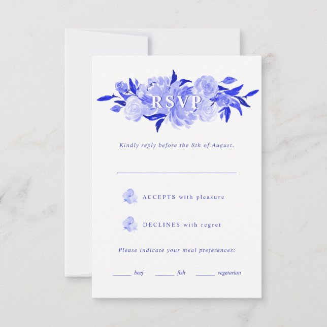 Royal Blue & White Watercolor Floral Mitzvah RSVP (Front)