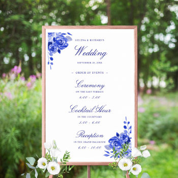 Royal Blue & White Watercolor Floral Welcome Sign by beckynimoy at Zazzle