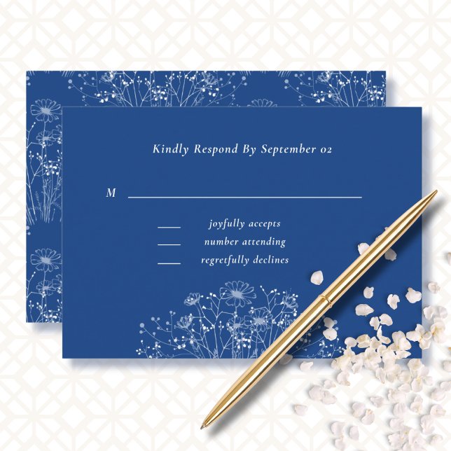Royal Blue White Wildflower Boho Wedding RSVP (Creator Uploaded)