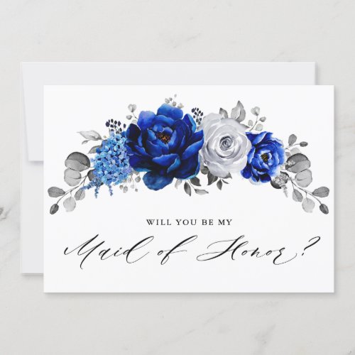 Royal Blue White will  you be my maid of honor Invitation