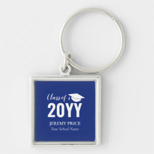 Royal Blue, White Your Name Custom Graduation Gift Keychain
