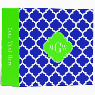 Royal Blue Wht Moroccan #5 Lime 3 Initial Monogram 3 Ring Binder
