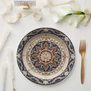 Royal Blue wildflower Floral Ceramic Wedding Paper Plates
