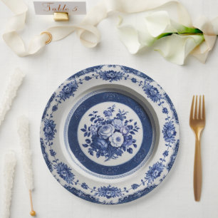 Royal Blue wildflower Floral Ceramic Wedding Paper Plates