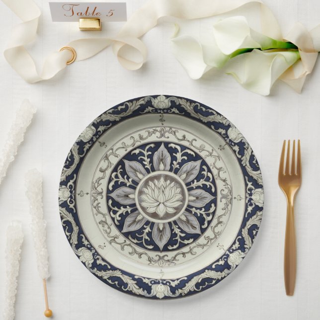 Royal Blue wildflower Floral Ceramic Wedding Paper Plates (Wedding)