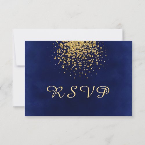 Royal Blue with a Splash of Gold Confetti RSVP Card