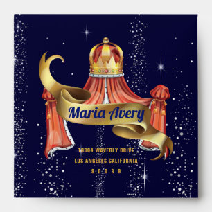 Royal Blue with Crown Gold Glitter Envelope
