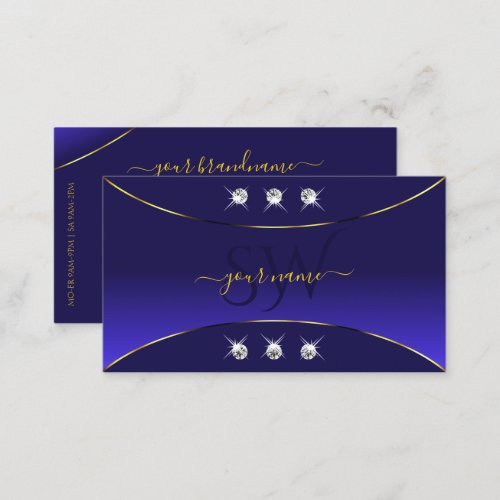 Royal Blue with Gold Decor Diamonds and Monogram Business Card