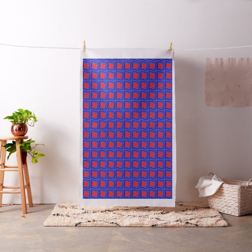 Royal blue with multi red hearts and a wavy border fabric
