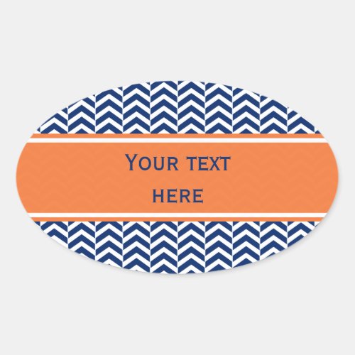 Royal Blue with Orange Chevron Pattern Oval Sticker