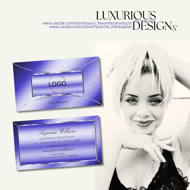 Royal Blue with Silver Decor and Logo Professional Business Card (Creator Uploaded)