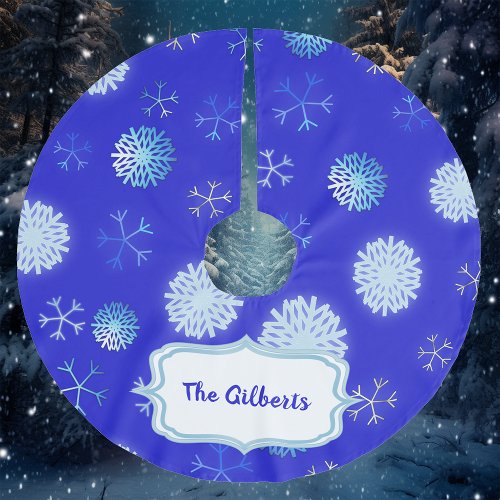 Royal Blue With Snowflakes Personalized Brushed Polyester Tree Skirt