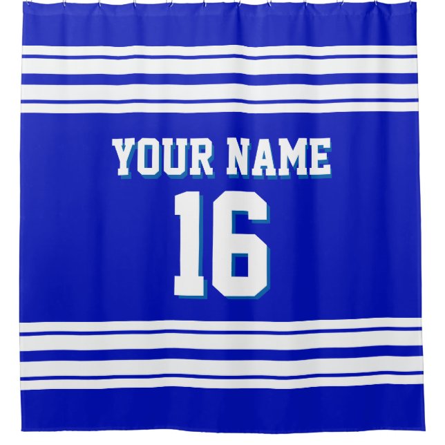 Royal Blue with White Stripes Sports Jersey Shower Curtain (Front)