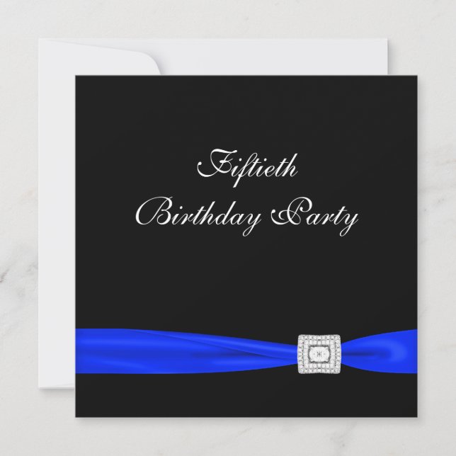 Royal Blue Womans Classy Black 50th Birthday Party Invitation (Front)
