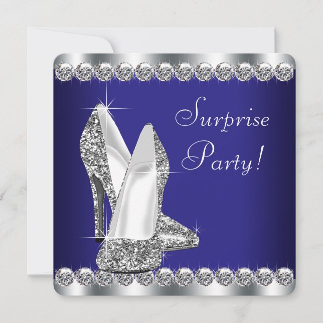Royal Blue Womans Surprise Birthday Party Invitation (Front)