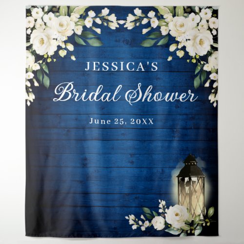 Royal Blue Wood White Roses Bridal Shower Backdrop