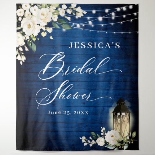 Royal Blue Wood White Roses Bridal Shower Backdrop